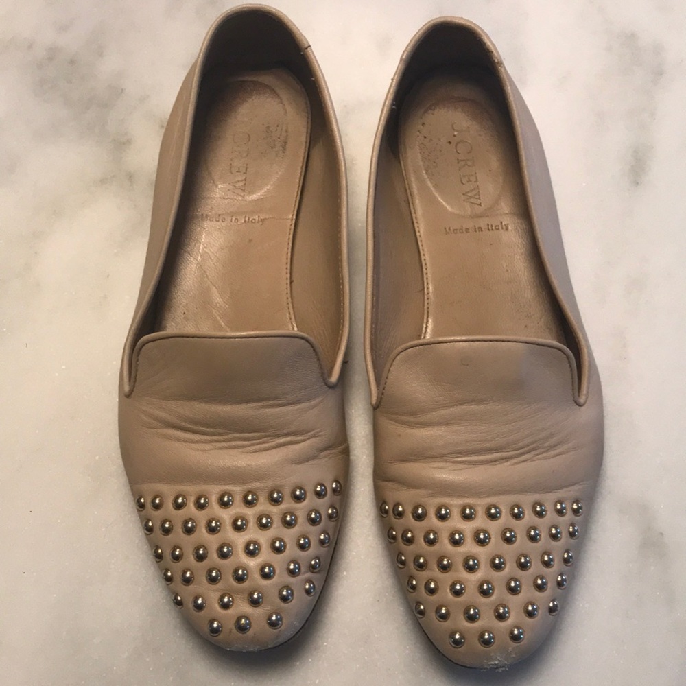 J.Crew Nude Loafers with Gold Studs Size 7
